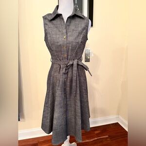 Sharagano Charcoal Button-Down Midi Dress